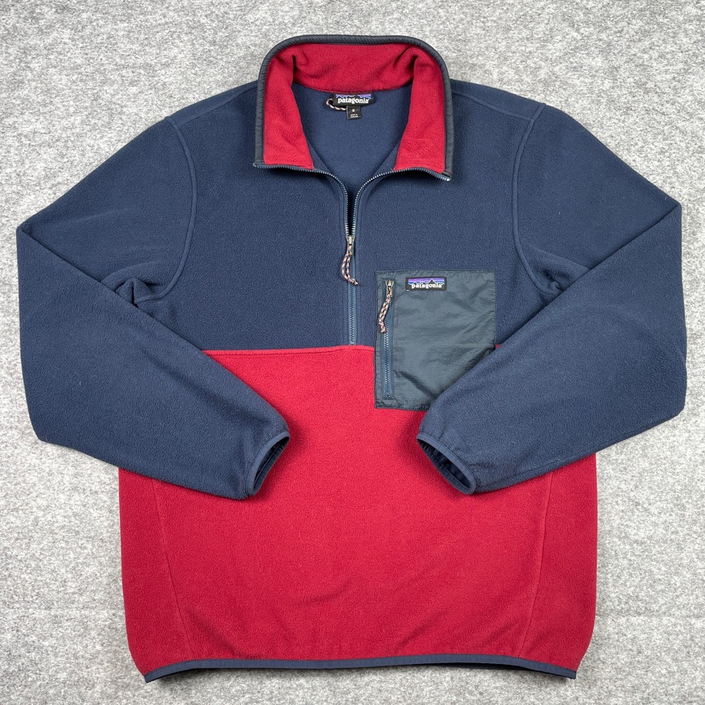 Patagonia Fleece Pullover Mens M Navy Red Micro D Snap-T Quarter Zip 26200 SP23
